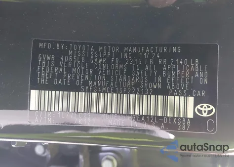 2025 Toyota Corolla Se из США, поврежденный, VIN 5YFS4MCE1SP222132